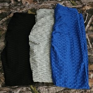 Set of Three Textured Leggings - Black, Gray, Blue